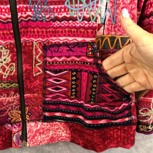 Spa by Chico's Jacket Womens 2 Large Full Zip Art To Wear Abstract Pink Colorful - Picture 4 of 12